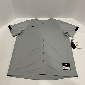 Nike Dri-FIT Boys Medium Gray Baseball Jersey Athletic Button Front NWT